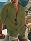 economico Linen Shirts-Per uomo Camicia camicia di lino Camicia estiva Camicia da spiaggia Nero Bianco Giallo Manica lunga Tinta unica Colletto Primavera Autunno Esterno Strada Abbigliamento