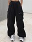 billige Pants-kvinders cargo faldskærmsbukser brede ben bukser baggy fuld længde baggy mikroelastisk høj talje mode afslappet dagligt militærgrøn sort s m fjeder&amp;amp; efterår