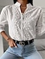billige Tops &amp; Blouses-Dame Skjorte Bluse Hvid Blomstret Vanlig Daglig Weekend Langærmet V-hals Gade Afslappet Bomuld Normal Blomster Tema S