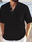 billige Linen Shirts-Herreskjorte i lin  sommerskjorte  strandskjorte  svart  hvit  navy blå  lang erm  ensfarget V utringning  passende hele året  hawaiiansk antrekk
