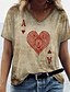 billige T-skjorte-Dame T skjorte Brun Trykt mønster Grafisk Hjerte Daglig Helg Kortermet V-hals Årgang Grunnleggende Normal Maling S