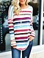 cheap T-Shirts-Women&#039;s T shirt Tee Blue Red Patchwork Striped Casual Holiday Long Sleeve Round Neck Basic Regular S