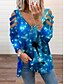 abordables T-shirts-Chemisier Femme Bleu Violet Rose Claire Découpé Tunique fluide Papillon Casual Fin de semaine Manches Longues Col V basique Longue Standard Papillon Peinture S / 3D effet / Imprimer