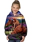 preiswerte Kapuzenpullover &amp; Sweatshirts für Mädchen-Kinder Mädchen Pferdegrafik 3D Hoodie &amp; Sweatshirt Langarm Animal Print Marineblau Kinder Tops Active School