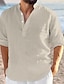 baratos Linen Shirts-Camisa linho masculina praia  preta branca azul marinho  manga longa  V neck  temporada diária  Vestuário havaiano SEO