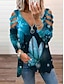 economico T-shirts-Per donna Blusa Blu Viola Rosa Tagliato Tunica fluente Farfalla Informale Fine settimana Manica lunga A V Essenziale Lungo Farfalla Pittura S / Stampa 3D / Stampa