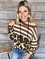 cheap T-Shirts-Women&#039;s T shirt Tee Brown Print Leopard Casual Holiday Long Sleeve Round Neck Basic Regular S