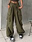 billige Pants-kvinders cargo faldskærmsbukser brede ben bukser baggy fuld længde baggy mikroelastisk høj talje mode afslappet dagligt militærgrøn sort s m fjeder&amp;amp; efterår