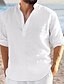 billige Linen Shirts-Sort Linenskjorte til mænd   til sommer og strand   i sort  hvid eller marineblå   langærmet med V hals   perfekt til Hawaiian inspireret tøj og daglig brug
