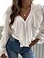 cheap Tops &amp; Blouses-Women&#039;s Shirt Blouse Black White Ruffle Button Plain Daily Weekend Long Sleeve V Neck Streetwear Regular S