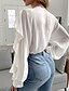 billige Tops &amp; Blouses-Dame Skjorte Bluse Sort Hvid Drapering Knap Vanlig Daglig Weekend Langærmet V-hals Gade Normal S