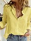 cheap Tank Tops-Women&#039;s Blouse Plain Casual Daily Long Sleeve Blouse Shirt Shirt Collar Basic Essential Casual Black Yellow Rosy Pink S