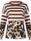 cheap T-Shirts-Women&#039;s T shirt Tee Brown Print Leopard Casual Holiday Long Sleeve Round Neck Basic Regular S