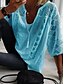 cheap Women&#039;s Blouses-Women&#039;s Lace Solid Colored U Neck Spring, Fall, Winter, Summer Regular Light Blue White Black Yellow Grey