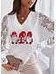 billige T-shirts-Dame T skjorte Sølv Perle Hvit Lapper Trykt mønster Dyr Avslappet Helg Langermet V-hals Grunnleggende Normal Store størrelser Maling S