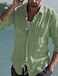 preiswerte Linen Shirts-Herren Hemd leinenhemd Sommerhemd Strandbekleidung Knopfhemd Schwarz Weiß Rosa Langarm Feste Farbe Kragen Frühling Sommer Casual Täglich Bekleidung Button-Down
