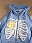 cheap Hoodies &amp; Sweatshirts-Women&#039;s Skeleton Letter Zip Up Hoodie Sweatshirt Zipper Pocket Print 3D Print Party Halloween Daily 3D Print Casual Hoodies Sweatshirts  Loose Blue White Black