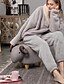 cheap Sleep &amp; Lounge-Women&#039;s Fleece Flannel Warm Pajamas Sets Fluffy Fuzzy Warm Nighty Pure Color Plush Comfort Home Christmas V Wire Long Sleeve Sweater Pant Elastic Waist Fall Winter Gray Purple / Lace Up