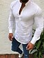 baratos Camisetas Masculinas-Homens camisa de linho camisa de verão camisa de praia Preto Branco Azul Manga Longa Côr Sólida Colarinho Diário Havaiana Roupa