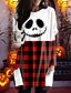 cheap T-Shirts-Women&#039;s Halloween Weekend T shirt Tee Abstract Painting Long Sleeve Plaid Color Block Pumpkin Round Neck Pocket Print Basic Halloween Tops Black Gray Wine S / 3D Print