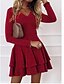 billige Kjoler til nytårsaften-kvinders lille sorte kjole sexet kjole en linje kjole minikjole rødvin mørkeblå lange ærmer ensfarvet lagdelt flæse efterår forår v-hals personlig elegant