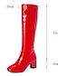 preiswerte Boots-Damen Stiefel Trachtenschuhe Go-Go-Stiefel Kostüm Stiefel Täglich Einfarbig Kniehohe Stiefel Winter Blockabsatz Runde Zehe Sexy Lackleder PU Reißverschluss Schwarz Weiß Rot