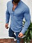 baratos Camisetas Masculinas-Homens camisa de linho camisa de verão camisa de praia Preto Branco Azul Manga Longa Côr Sólida Colarinho Diário Havaiana Roupa