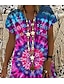 cheap All Sale-Women&#039;s Knee Length Dress Shift Dress Fuchsia Short Sleeve Print Tie Dye V Neck Summer Casual 2022 S M L XL XXL 3XL / 3D Print