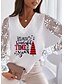 cheap T-Shirts-Women&#039;s Plus Size T shirt Tee Mesh Animal Silver Pearl White Print Patchwork Long Sleeve Casual Weekend Basic V Neck Regular Fit Fall &amp; Winter