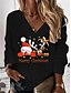 preiswerte Tops &amp; Blouses-Damen Hemd Weihnachts-Shirt Katze Hirsch Schwarz Rote Beige Bedruckt Langarm Weihnachten Casual Basic Weihnachten V Ausschnitt Regular Fit