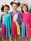 cheap Girls&#039; Dresses-Girls&#039; Cotton Casual Dress Gray Rainbow Knee length