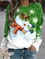 preiswerte Kapuzenpullis &amp; Sweatshirts-Damen Sweatshirt Pullover Zur Seite fahren Weihnachts -Sweatshirt Graphic Schneemann Schneeflocke Weihnachten Casual Denim Blue Gras-Grün Weiß Strassenmode Weihnachten Rundhalsausschnitt Langarm