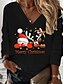 baratos Tops &amp; Blouses-Mulheres Camisa Social Camisa de Natal Gato Veado Preto Vermelho Bege Imprimir Manga Longa Natal Casual Básico Natal Decote V Normal
