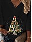 abordables Tops &amp; Blouses-Mujer Camisa Camisa de Navidad Gato Venados Negro Rojo Beige Estampado Manga Larga Navidad Casual Básico Navidad Escote en Pico Ajuste regular