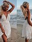 billige Lace Kjoler-Dame Festkjole Blonde kjole Hvid kjole Mini kjole Hvid Uden ærmer Ren farve Kontrast blonde Sommer Forår Dyb V Romantik Ferierejse 2023 S M L XL