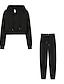 cheap Two Piece Sets-Women&#039;s Crop Top Hoodie Tracksuit Pants Sets Solid Color Causal Patchwork Drawstring Black Long Sleeve Sportswear Hooded Fall &amp; Winter