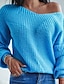 baratos Camisolas-Mulheres Pulôver suéter Saltador Robusto Tricotar Tricotado Decote V Cor imaculada Ao ar livre Diário à moda Casual Inverno Outono Azul S M L
