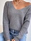 cheap Sweaters-Women&#039;s Pullover Sweater Jumper Ribbed Knit Open Back Knitted V Neck Pure Color Outdoor Daily Stylish Sexy Winter Fall Gray S M L