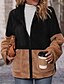 cheap Coats &amp; Trench Coats-Women&#039;s Sherpa jacket Fleece Jacket Teddy Coat Outdoor Daily Wear Vacation Going out Warm Breathable Zipper Patchwork Pocket Active Comfortable Street Style Plush Turndown Regular Fit Color Block