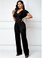 cheap Jumpsuits &amp; Rompers-Women&#039;s Jumpsuit Solid Color Ruffle Elegant V Neck Party Homecoming Short Sleeve Regular Fit Green Black Blue S M L Summer