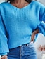 baratos Camisolas-Mulheres Pulôver suéter Saltador Robusto Tricotar Tricotado Decote V Cor imaculada Ao ar livre Diário à moda Casual Inverno Outono Azul S M L