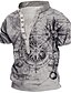 cheap Short Sleeve-Men&#039;s Vintage Sports Henley T shirt 3D Print