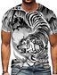 billige Men&#039;s-Herre Unisex T skjorte Tiger Grafiske trykk Crew-hals Hvit Gul Grønn Grå 3D-utskrift Daglig Ferie Kortermet Trykt mønster Klær Designer Fritid Stor og høy