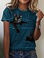 cheap Women&#039;s T-shirts-Women&#039;s T shirt Tee Black White Yellow Print Graphic Cat Casual Daily Short Sleeve Round Neck Vintage Cute Regular 3D Cat S