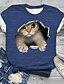 preiswerte Tops in Übergröße-Damen Übergröße Oberteile T-Shirt Katze Grafik Kurzarm Bedruckt Rundhalsausschnitt Baumwoll-Spandex-Trikot Täglich Festtage / Übergrössen