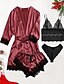 cheap Sleep &amp; Lounge-Women&#039;s 4 Pieces Pajamas Robes Gown Sets Simple Hot Fashion Pure Color Satin Home Bed Spa V Wire Breathable Gift Crop Top Half Sleeve Elastic Waist Hole Shorts Fall Winter Green Black