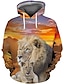 billige Hoodies-Herre Grafisk Løve Pullover-hættetrøje 3D-udskrivning Daglig Weekend Afslappet Hættetrøjer Sweatshirts 1# 2# Regnbue