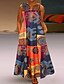 cheap Maxi Dresses-Women&#039;s Plus Size Sheath Dress Maxi long Dress Red Orange Sleeveless Print Patchwork Spring Summer V Neck Vintage 2021 XL XXL 3XL 4XL 5XL