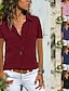 baratos Super Sale-Mulheres Blusa Bolsos Diário Cor Sólida Camiseta Colarinho de Camisa Verão Leve Azul Preto Roxo Vermelho Escuro Rosa