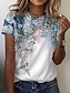 abordables T-shirts-T shirt Tee Femme Vacances Fin de semaine Floral Graphic Manches Courtes Fleur Abstrait Peinture Col Rond Imprimer basique Vert Noir Bleu Hauts Standard S / 3D effet